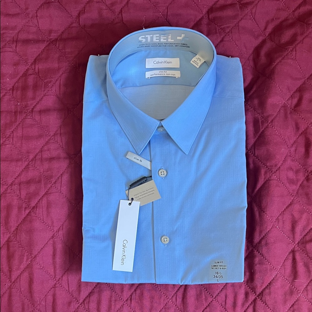 Calvin Klein Men's Light Blue Dress Shirt - Classic Point Collar
